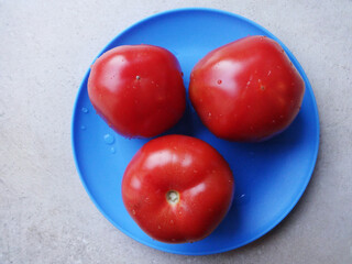 Tomatoes in a Blue Plastic Plate