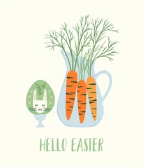 Papier Peint photo Illustration Illustration de Pâques avec oeuf et carotte. Symboles de Pâques. Conception de vecteur mignon.