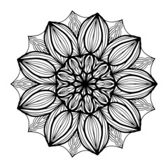 Mandala. Abstract flower illustration. Ornament for decor, cards etc. Black lines on a white background.