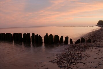 Sunset over the Baltic Sea in Kołobrzeg.