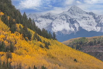 Autumn landscape of Wilson Peak and aspens, San Juan Mountains, Colorado, USA