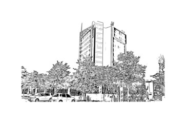 Building view with landmark of Maputo is the 
capital of Mozambique. Hand drawn sketch illustration in vector.