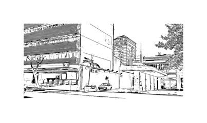 Building view with landmark of Maputo is the 
capital of Mozambique. Hand drawn sketch illustration in vector.