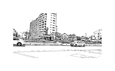 Building view with landmark of Maputo is the 
capital of Mozambique. Hand drawn sketch illustration in vector.