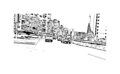 Building view with landmark of Maputo is the 
capital of Mozambique. Hand drawn sketch illustration in vector.