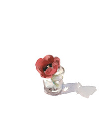 tulip in glass by sunlight - watercolor greeting card