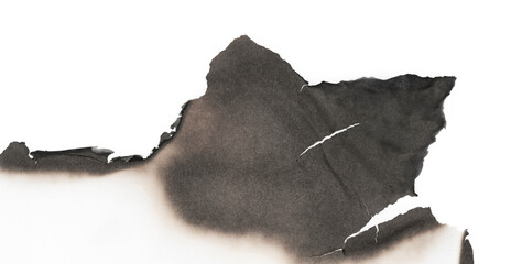 Burnt paper edge isolated on white background. burns borders paper close up