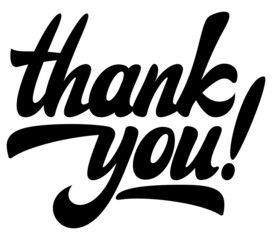 Calligraphic inscription - Thank you. Lettering. Vector monochrome illustration. White background. Black text