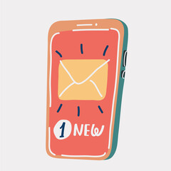 Vector illustration of Smartphone with message notification. Notice on message. New email notification on the phone screen.