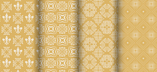 Decorative seamless patterns on golden background - set