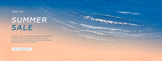 Summer sale horizontal banner. Vector beautiful realistic top view illustration of sandy summer beach © AM_art