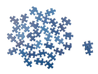 Blue jigsaw puzzle pieces isolated on white background. Business or love problem concept or metaphor.