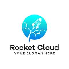 Obraz premium rocket cloud negative space logo design