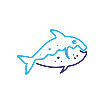 recommend clip art: continuous line fish piranha logo design, vector graphic symbol icon illustration creative idea