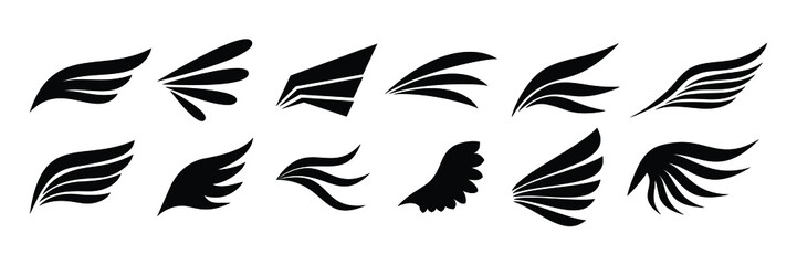 set one sided wings icon in vector graphic. Modern and minimalist elements isolated for logo, tattoo, symbol, and any ornament design.