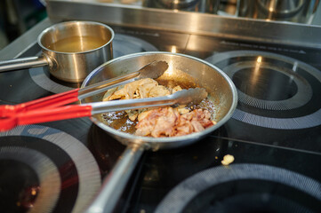cooking seafood on the stove
