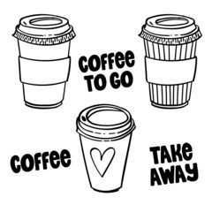 Coffee cup set, Hand drawn illustration in Doodle style.