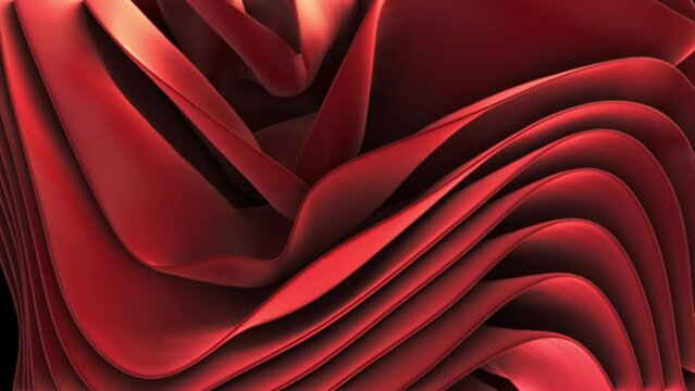 Red wave of satin fabric loop background. Silk fabric in digital animation folded in beautiful waves.