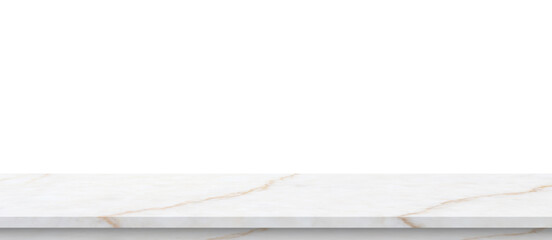 white marble stone table top isolated on white background for product display