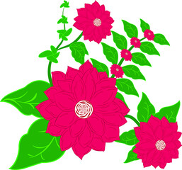 beautiful dog roses growing on stem with leaves. Pink blooming flowers hand drawn in elegant antique style. Part of gorgeous wild flowering shrub. Botanical illustration.