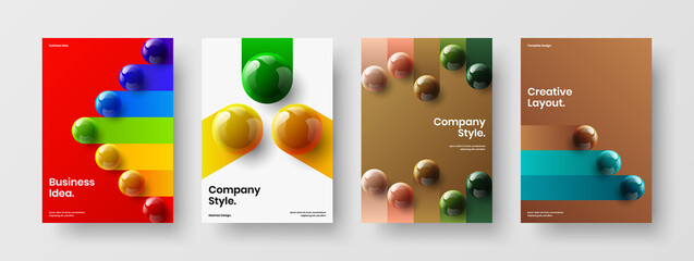 Modern booklet design vector template collection. Multicolored realistic balls cover illustration set.