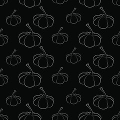 Seamless pattern pumpkin vector illustration. Autumn Halloween or Thanksgiving pumpkin in flat design, simple, outline silhouette isolated on black background