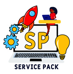SP - Service Pack acronym. business concept background. vector illustration concept with keywords and icons. lettering illustration with icons for web banner, flyer, landing pag