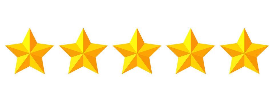 The five-star rating icon. Customer product rating with five stars. Golden stars.  Vector illustration.
