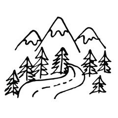 Obraz premium Mountains and forest. Vector illustration. hand drawn