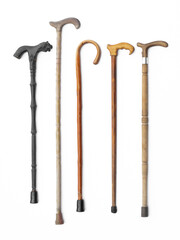 wooden walking cane  isolated on white background