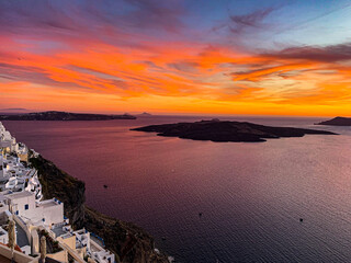 Santorini sunsets on the Volcano with a view from the caldera.