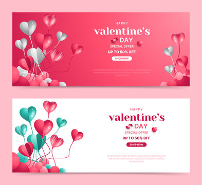 Valentine's day sale promo banner with balloon heart