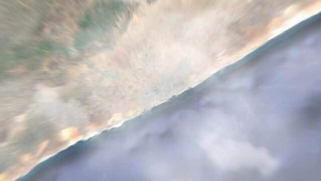 Zoom in from space and focus on Mogadishu, Somalia. 3D Animation. Background for travel intro. Elements of this image furnished by NASA