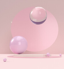 Pink pastel mock up scene with podium geometry shape for product display, Abstract background, 3D render product presentation