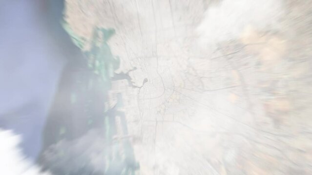 Zoom in from space and focus on Jeddah, Saudi Arabia. 3D Animation. Background for travel intro. Elements of this image furnished by NASA