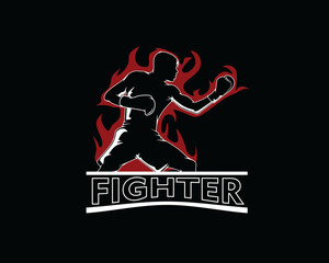 Silhouette fighter man logo on a black