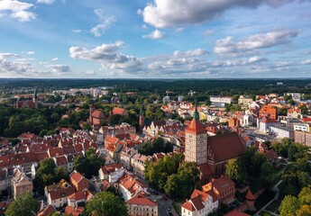 Summer aerial cityscape of Olsztyn (Poland) old town at sunset. - obrazy, fototapety, plakaty