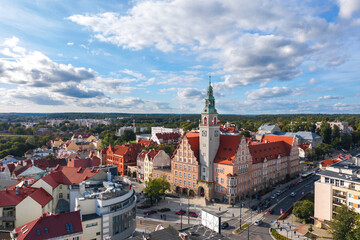 Aerial view over the Olsztyn town hall, Poland - obrazy, fototapety, plakaty