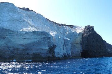 Fototapeta na wymiar Scenic open volcanic white cave of Sykia in island of Milos, Cyclades, Greece