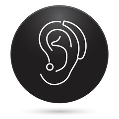 Hearing amplifier icon, black circle button, vector illustration.
