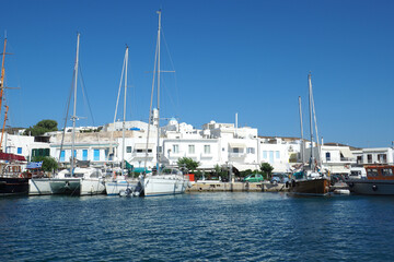 Well protected from winds picturesque main port of Milos island, Cyclades, Greece