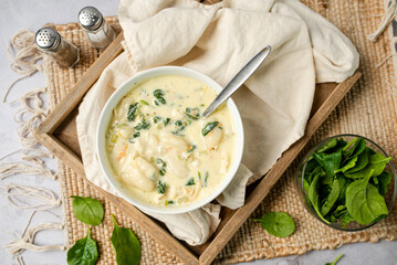Chicken Gnocchi Soup. Traditional Italian chicken gnocchi soup with spinach, cream and carrots. 