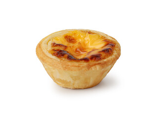 Egg tart isolated on white background, potugal homemade dessert.