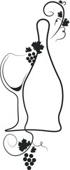 Wine bottle and grapes vector illustration. Wine bottle vector image. Wine bottle and glass silhouette. Wine bottle silhouette art