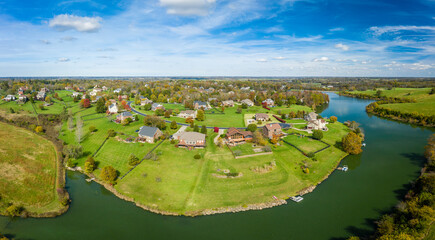 Rural neighborhood in fall - obrazy, fototapety, plakaty