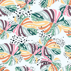 Tropical leaves seamless pattern. Monstera leaf background.