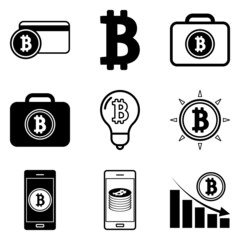 Bitcoin Flat Icon Set Isolated On White Background