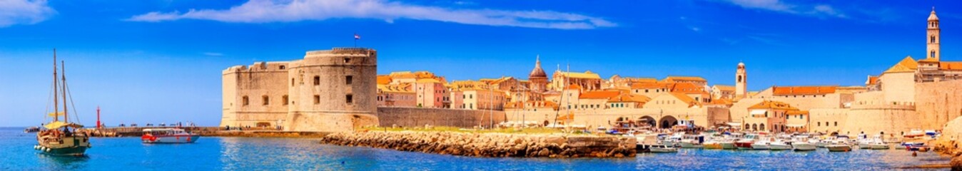 Coastal summer landscape, panorama - view of the City Harbour of the Old Town of Dubrovnik on the Adriatic coast of Croatia