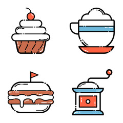 Cafe_brown Flat Icon Set Isolated On White Background
