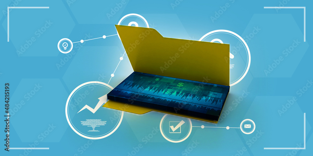 Poster 3d rendering folder with documents